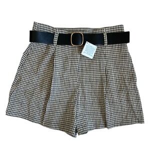 Zara Gingham Pleated High Waisted Shorts with Belt Black White 2501/363/088 M